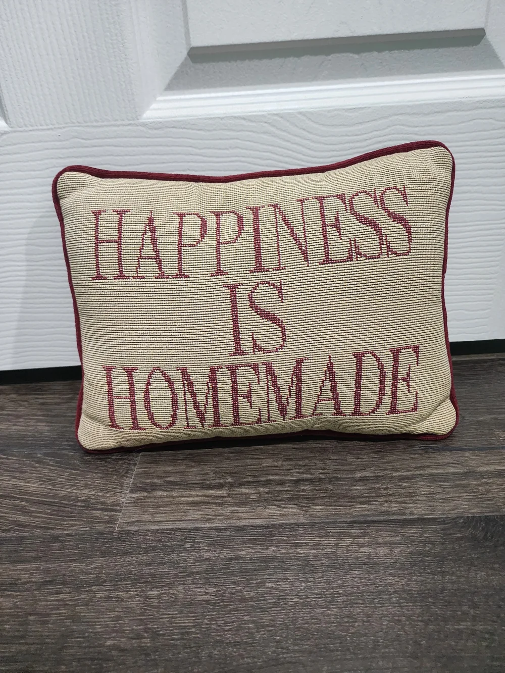 Happiness Is Homemade Embroidered Throw Pillow - Cream and Burgundy